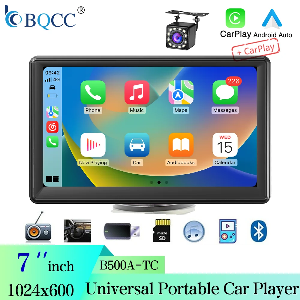 

Универсальный MP5-плеер BQCC 7'' с беспроводным CarPlay, Android Auto, Bluetooth, FM-радио, автомобильный мультимедийный аудиоприемник, стереосистема
