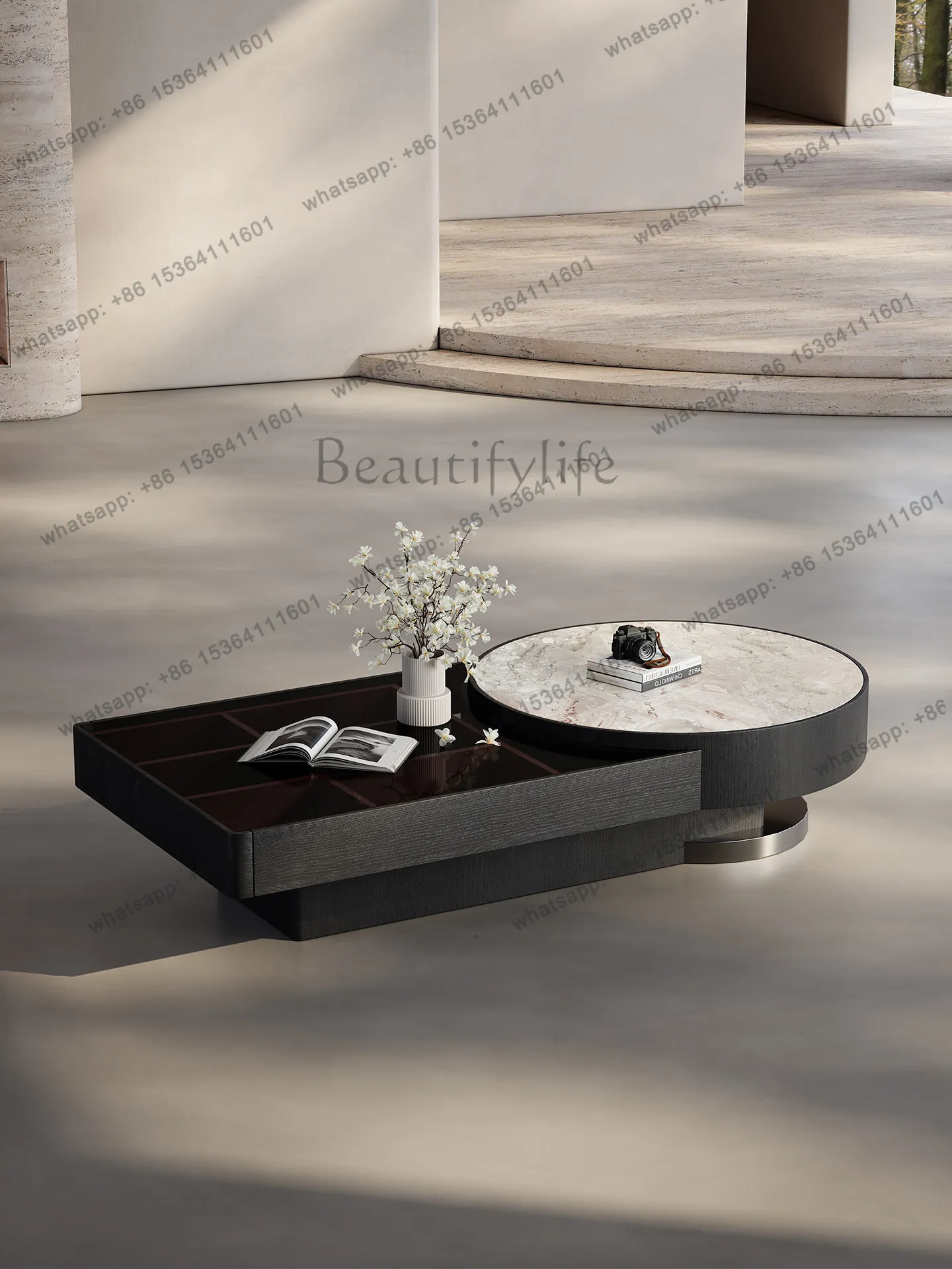 PG Italian minimalist rock slab coffee table home modern simple light luxury high-end storage glass square round tea table
