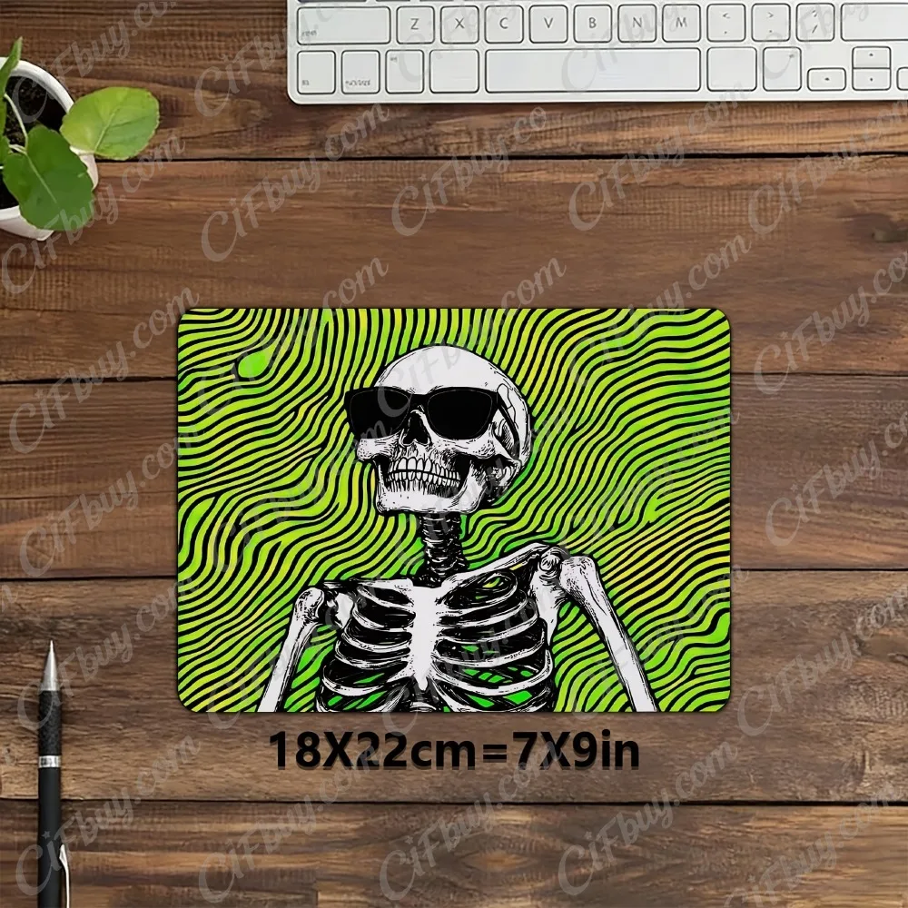 CIFbuy Mouse Pad Small Anime Green Stripe Sunglasses Skull Retro Print Smooth Cursor Precise Tracking Non-Slip Wear-Resistant Ga
