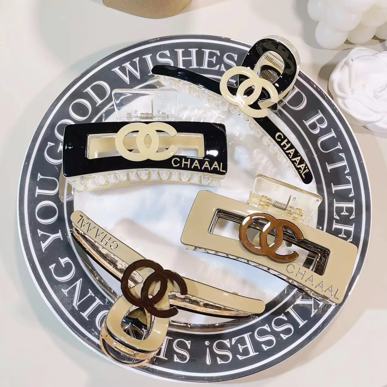 

CHAAAL Acetic Acid Material Small Fragrance Is Standard Double C Simple Korean Temperament Letter Hair Catch Korean Version