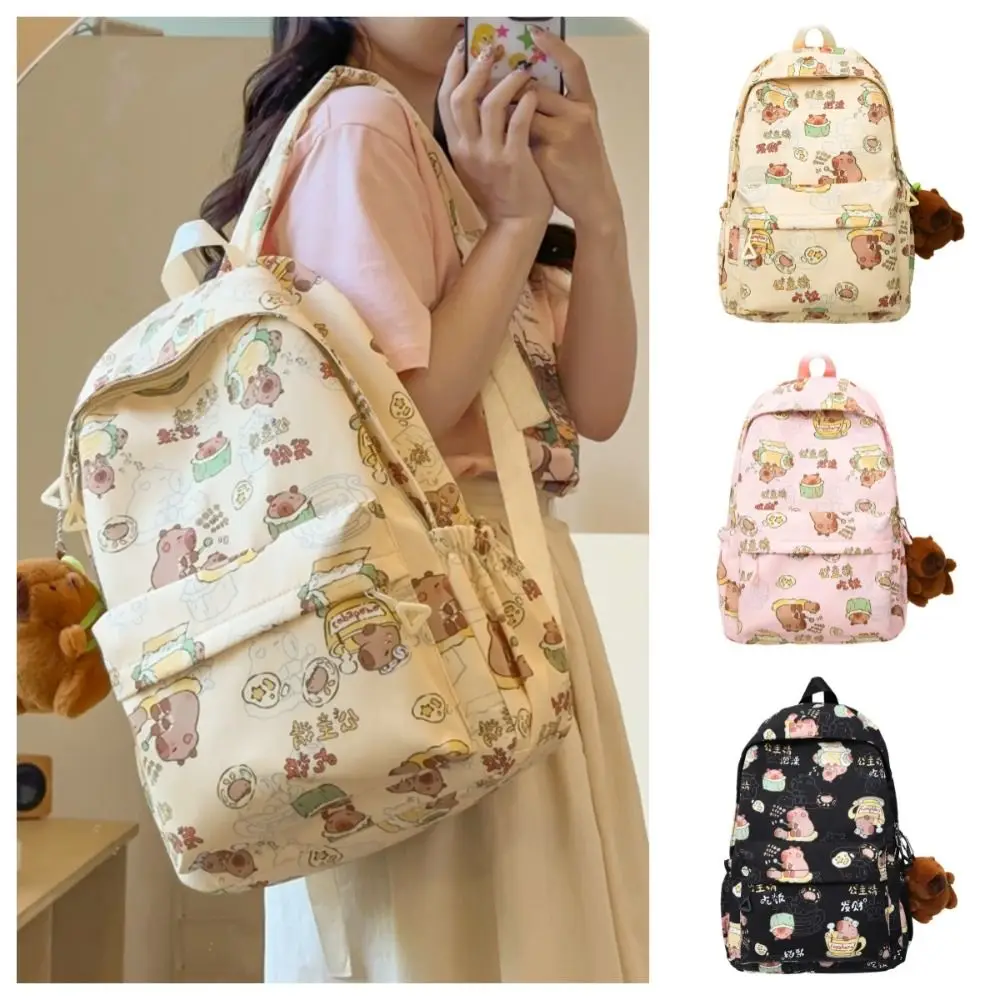 Sac à dos Capybara de grande capacité pour étudiants, sac à dos d'animal de dessin animé avec pendentif, sac d'école de style coréen, mignon