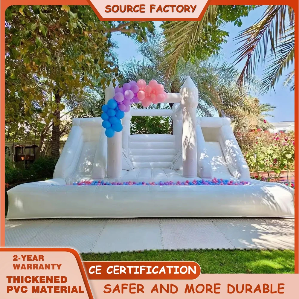 

Белая сухая горка с двойной полосой, ПВХ, надувной белый дом для прыжков на открытом воздухе, прыгающий замок, шезлонг для дня рождения, свадьбы, вечеринки