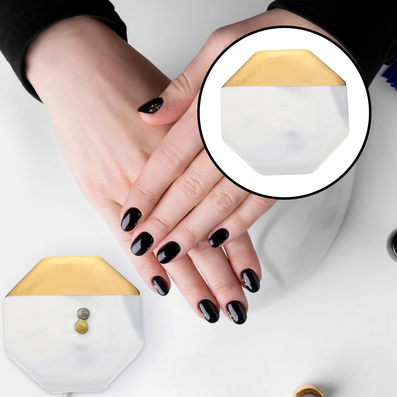 

Nail Art Display Board Marble Elegant Fake Nails Showcase for Salon Home Office Decor Ceramic Manicure Display