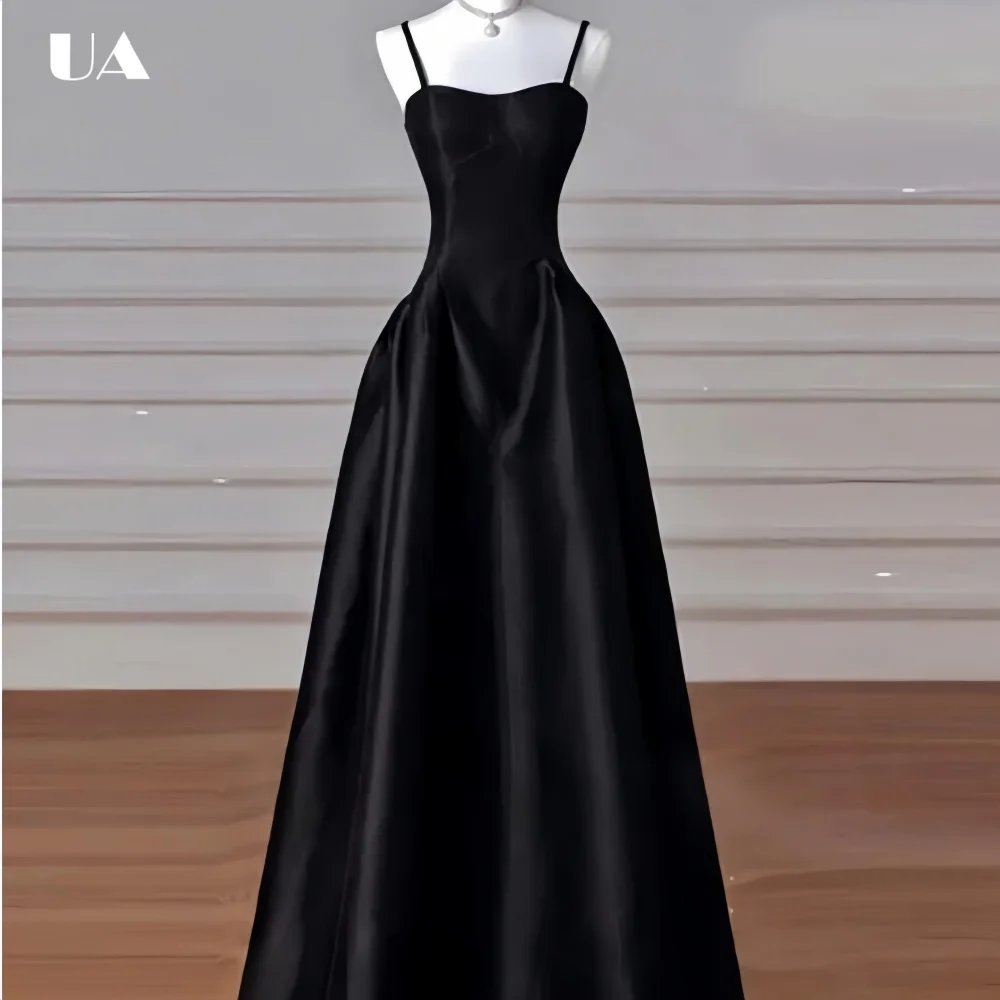 

ULBYANRY Customized Satin A-line Prom Dress with Spaghetti Strap Elegant Sweetheart Neck Evening Dress Classic Sleeveless Dress