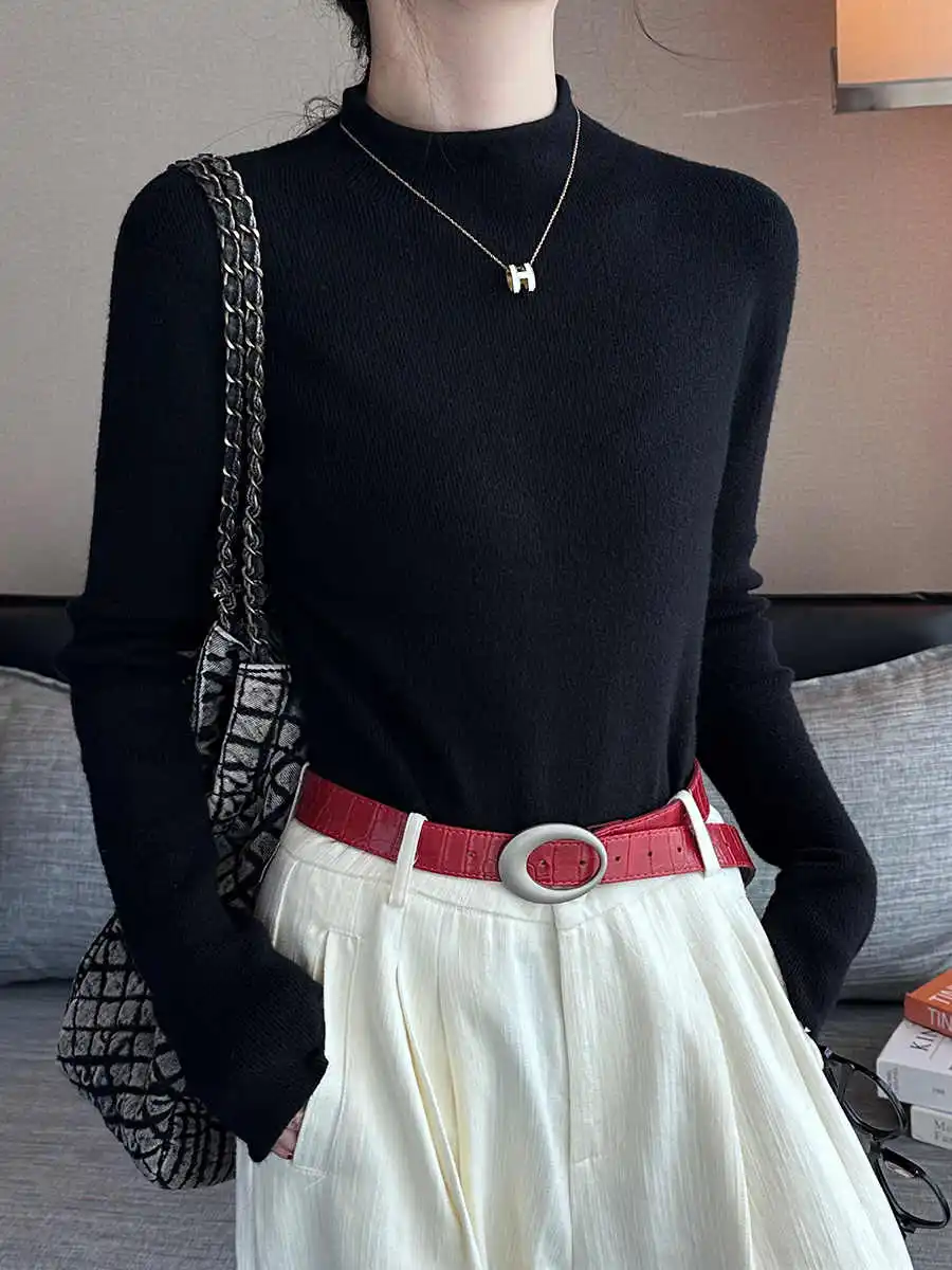 Gebreide Trui Vrouwen Vesten Nieuwe Lange Mouw Mock Hals Witte Gebreide Trui Vest Vrouwen Tops Knitwears Sueters De Mujer Q972