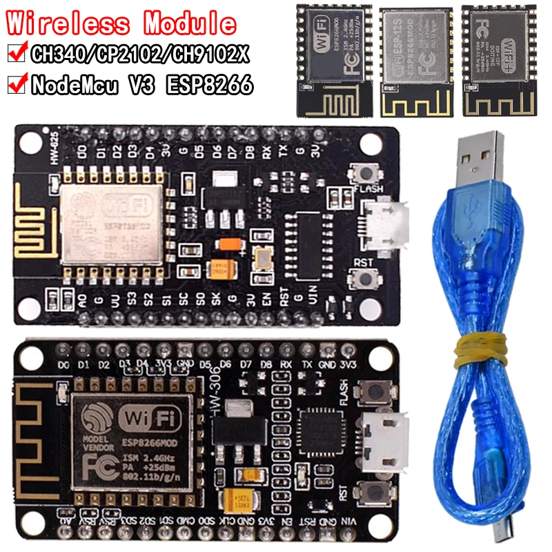 NodeMcu-módulo inalámbrico V3 para arduino CP2102, placa de desarrollo de Internet de las cosas, WIFI, 4M bytes, basado en ESP8266 ESP-12E