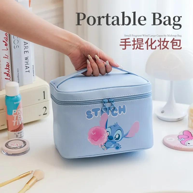 

New Disney Handy Cosmetic Bag Kawaii Cartoon Anime Large Capacity Toiletry Bags PU Waterproof Desktop Storage Box Birthday Gifts