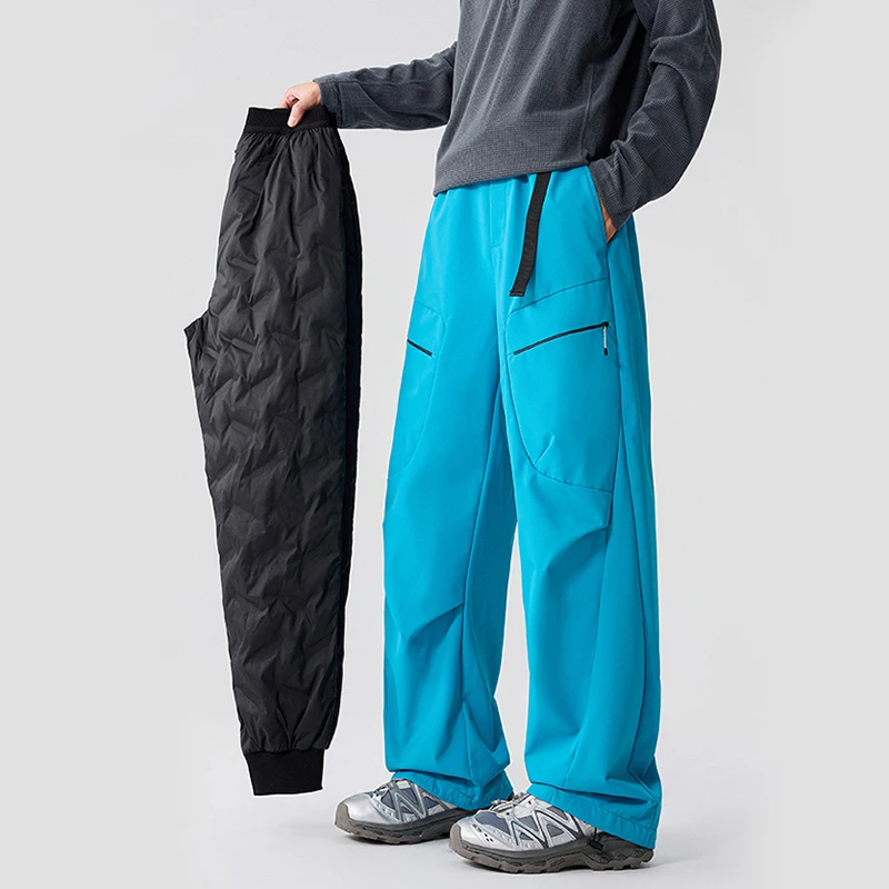 Winter Three-in-One Removable Down Liner Techwear Pants Men Women Outdoor Warm Thicken Duck Down Track Ski Pants Unisex Trousers
