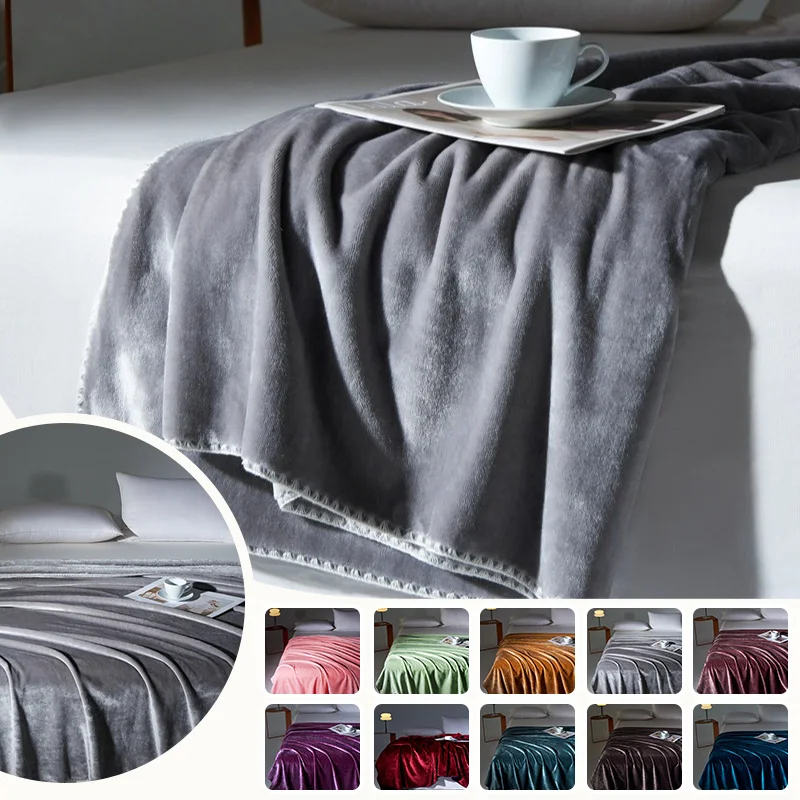 Shell Edge Milk Velvet Blanket Solid Color Flannel Warm Blankets Silky Bedding for Sofa Bedroom Camping Travel Office Nap