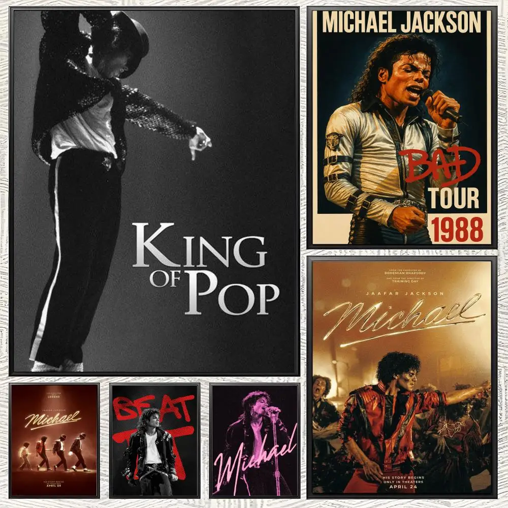 Music M-Michael Jackson Poster Self-adhesive Paper Print Home Living Room Bedroom Entrance Bar Cafe Art