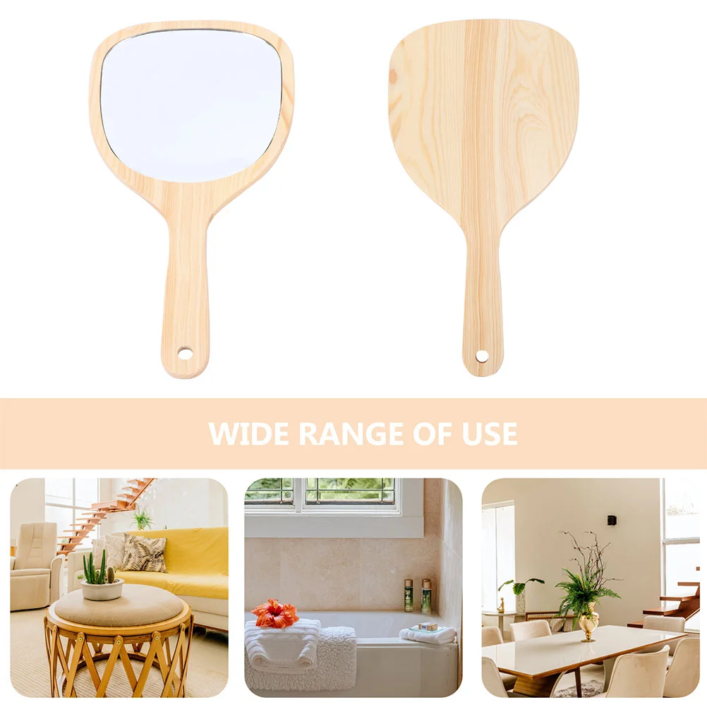 2 Pcs Wooden Handle Mirror Dressing Table Exquisite Makeup Tool Fiberboard Women