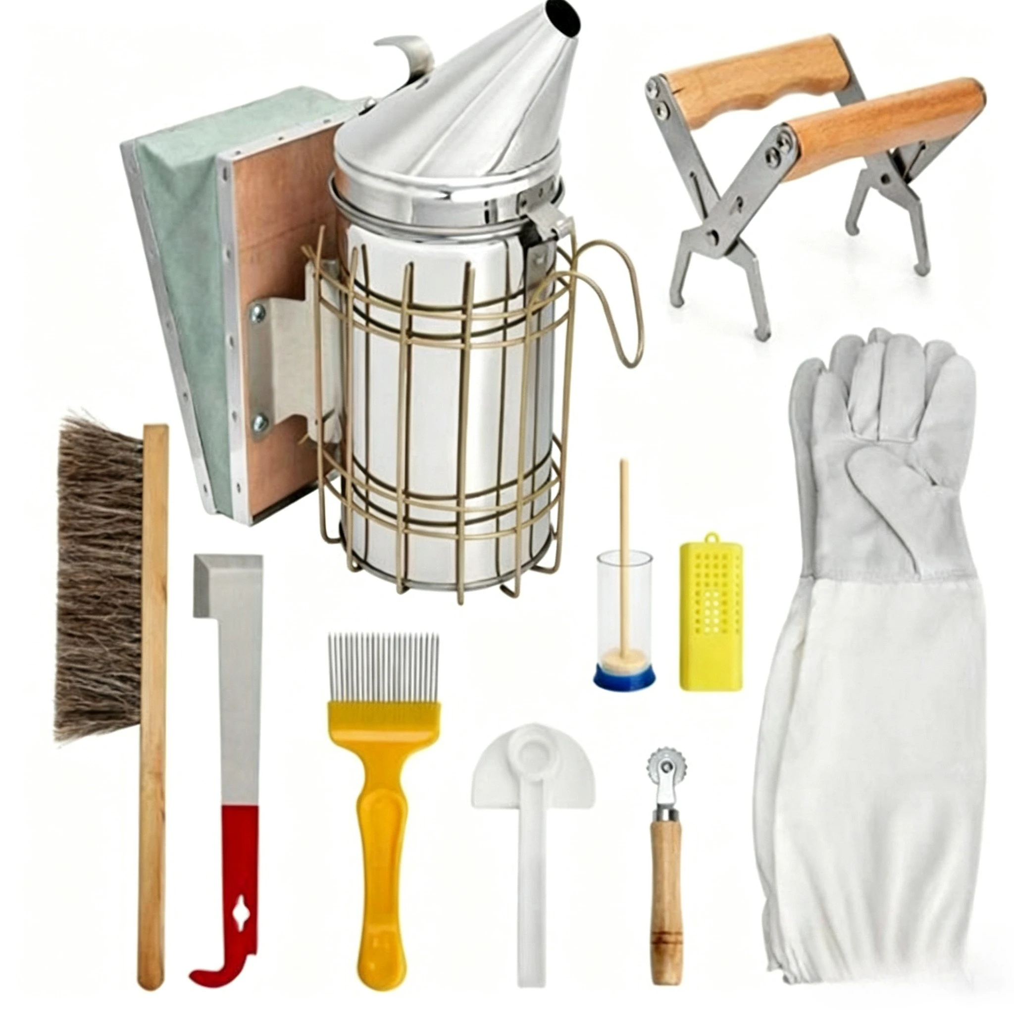 Wholesale 10-piece set of beekeeping tools, feeders, smokers, brushes, gloves, frame grips, queen bees