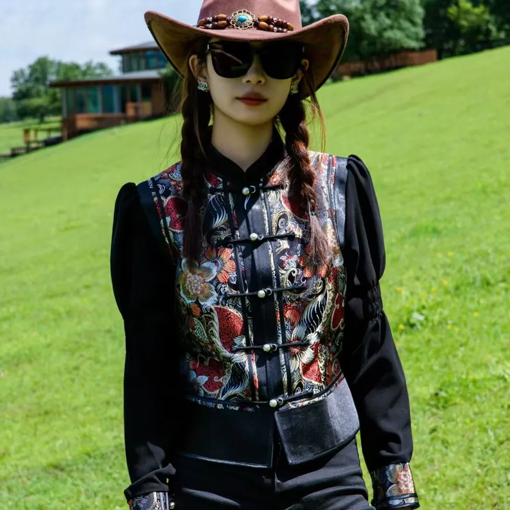 Mongolian Women's Sleeve Vest Folk Costume Vest Female Thick Band Lining Mongolia Dance Performance Clothing Casual Clothes