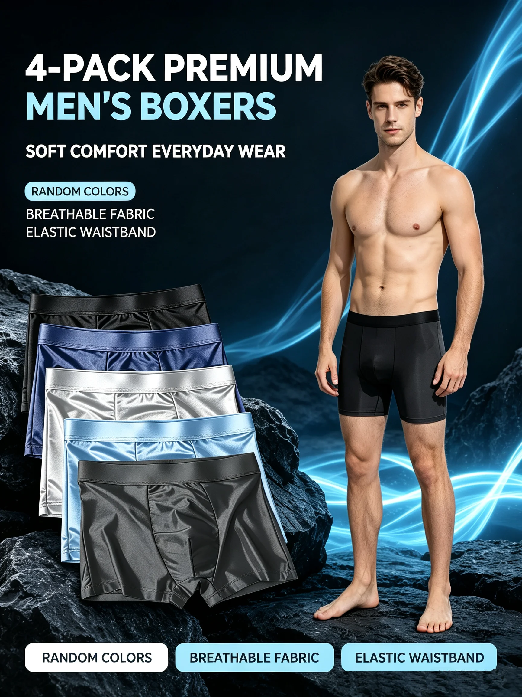 4Pcs Random Ultra-thin Quick Drying Underwear Antibacterial Trend Breathable Multi-color Fashionable Men's Boxing Pants S-XL