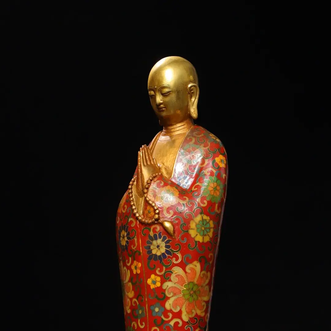 Brass Cloisonné Ksitigarbha Bodhisattva Statue Filigree Enamel Home Altar Decor Figurine