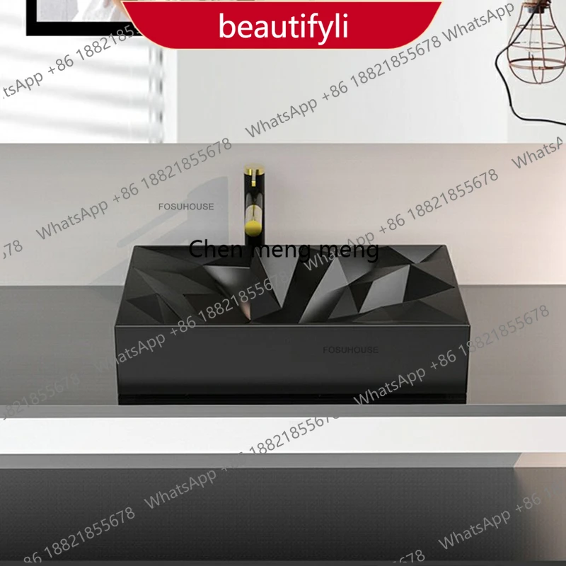 

a13 Simple Black Bathroom Sinks Home Rectangular Above Counter Basin Balcony Bathroom Ceramic Washbasins Modern Creative Wash Ba