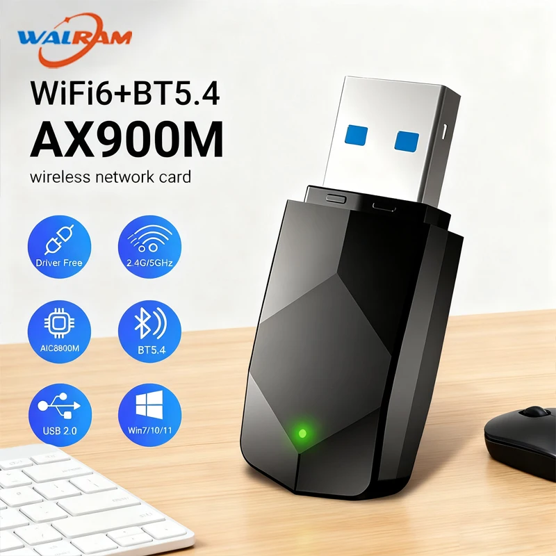 واي فاي 6 بلوتوث 5.4 AX900 USB محول بطاقة الشبكة اللاسلكية WiFi6 2.4G & 5 جيجا هرتز ثنائي النطاق إشارة الاستقبال دونغل ل Win 10/11 #1