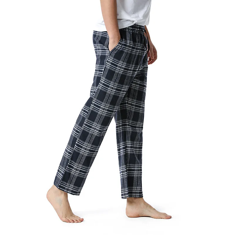 2024 New Flannel Men\'s Casual Pants Straight Leg Home Pants European Size Plaid Yoga Pants Mens Pants