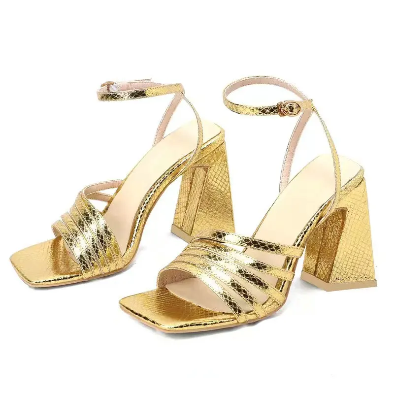 

Party Summer Shiny Bling Gold Silver Open Toe Strange Triangle High Heeled Women Shoes Ankle Strap Sexy Fashion Heels Sandals