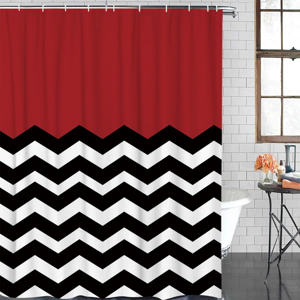 Ripple Red White Black Waterproof Bathroom Decoration Shower Curtain With Hook Printed Bathtub Curtains Bathroom Accessories