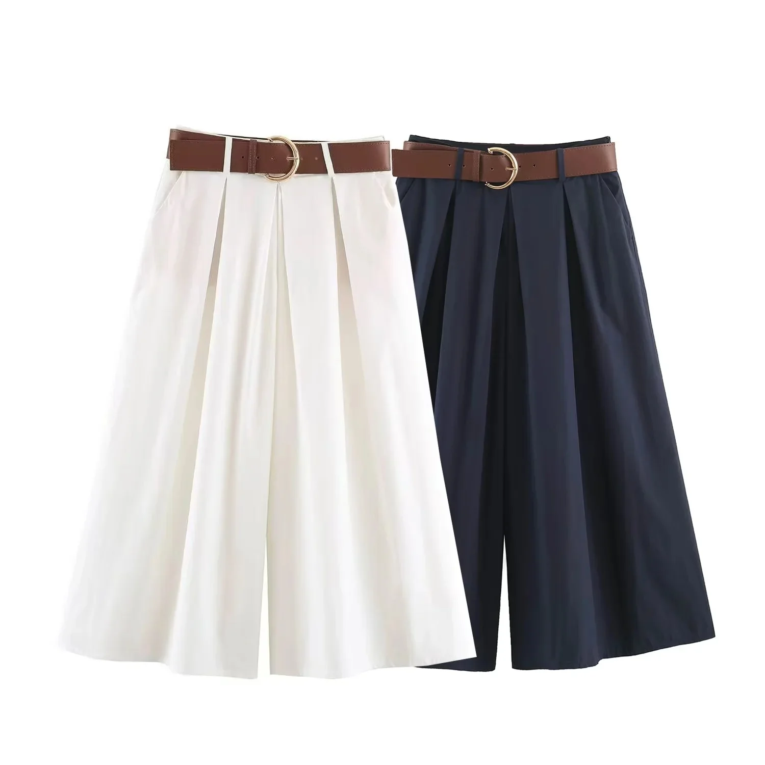 Women's 2026 Wide‑leg trousers High Waist Pleated Wide Leg Pants with Removable O Ring Buckle Belt Loose Casual Trousers