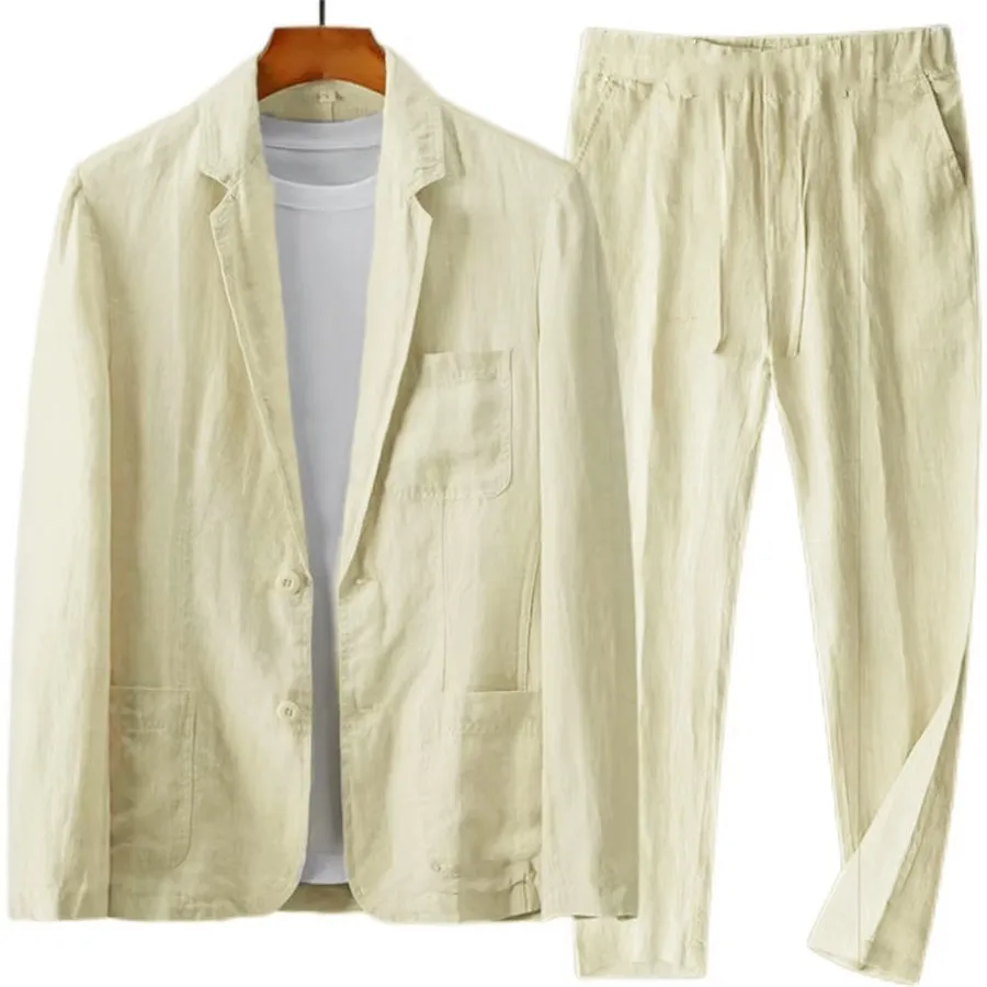 

Men's Spring Summer Casual Suit Set Cotton Linen Two-piece Sets Blazer Jacket + Pants Business Thin Clothing Breathable Suit