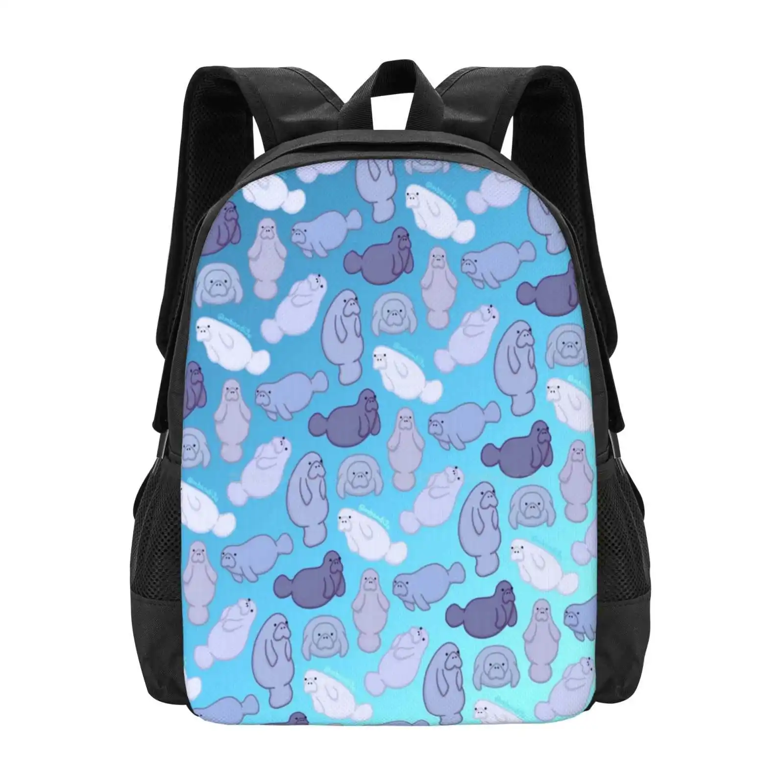 Manafree Backpack For Student School Laptop Travel Bag Ocean Animals Manatees Fish Sea Life Nature Dugongs Patterns Cute