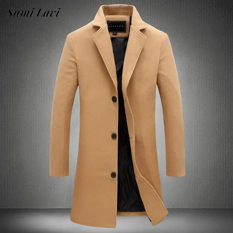

New Casual Mens Single-breasted Overcoats Autumn Winter Fashion Men Solid Color Woolen Jacket Coat Trendy Lapel Windbreaker 5XL