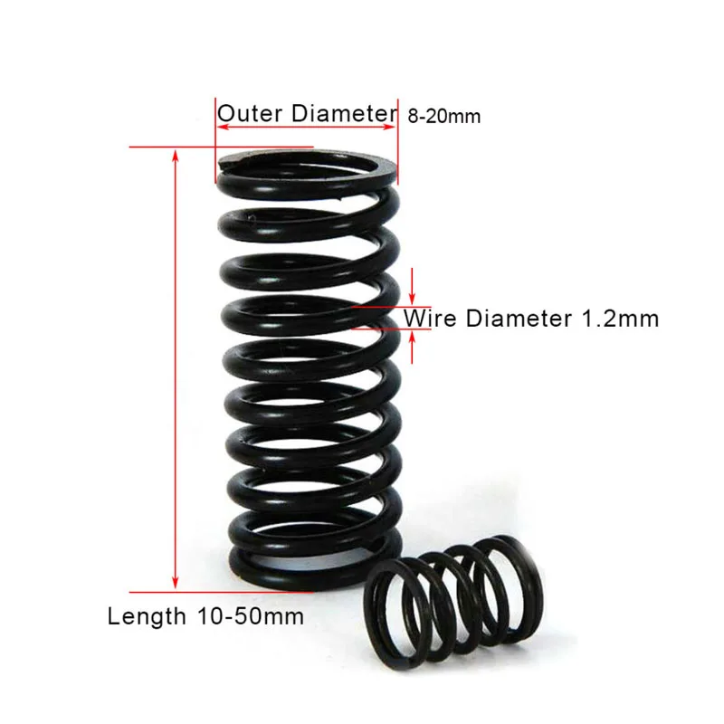 Compression Springs Pressure Spring Black Tension Expanding Spring Length 10-50mm, Outer Diameter 6-20mm, Wire Diameter 1.2mm