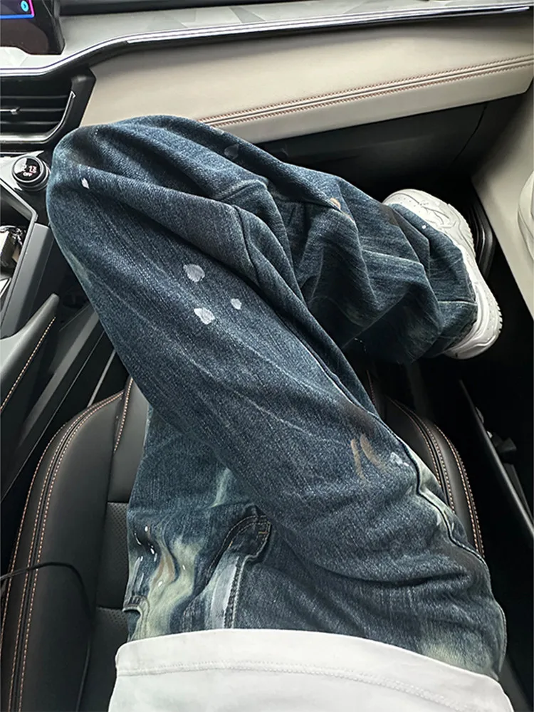 

Мужские джинсы в стиле ретро-американский хип-хоп, свободного кроя, прямые, с эффектом потертости, повседневные, со средней посадкой, из денима