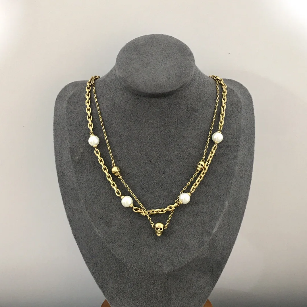 

Новое ожерелье с черепом и черным бриллиантом, женское ожерелье премиум-класса в европейском и американском стиле, индивидуальная цепочка на ключицу с кисточками в стиле ретро