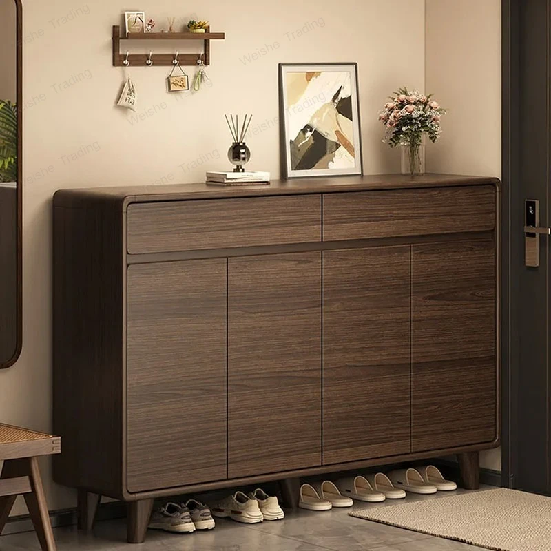 

Living Room Wooden Shoe Cabinet Storage Space Saving Organizer Slippers Shoe Shelf Hallway Display Entrance Furniture