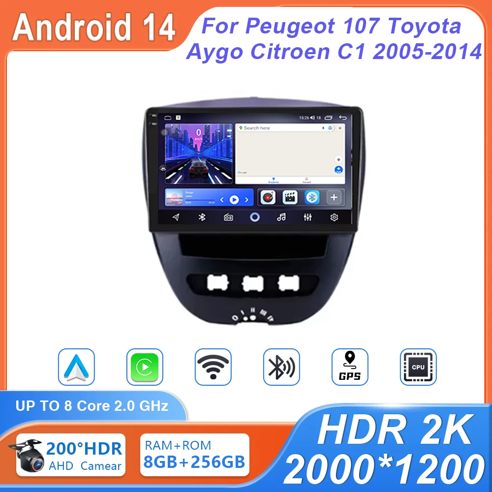 

Car Radio Android For Peugeot 107 Toyota Aygo Citroen C1 2005-2014 GPS Navigation Video Player Multimedia QLED 4G WIFI No 2din