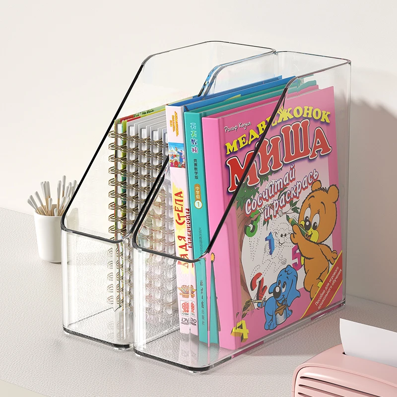 Clear Acrylic Desk Book Stand, Open-Front File Organizer Rack for A4 Books, Notebooks & Documents, Home Office Storage