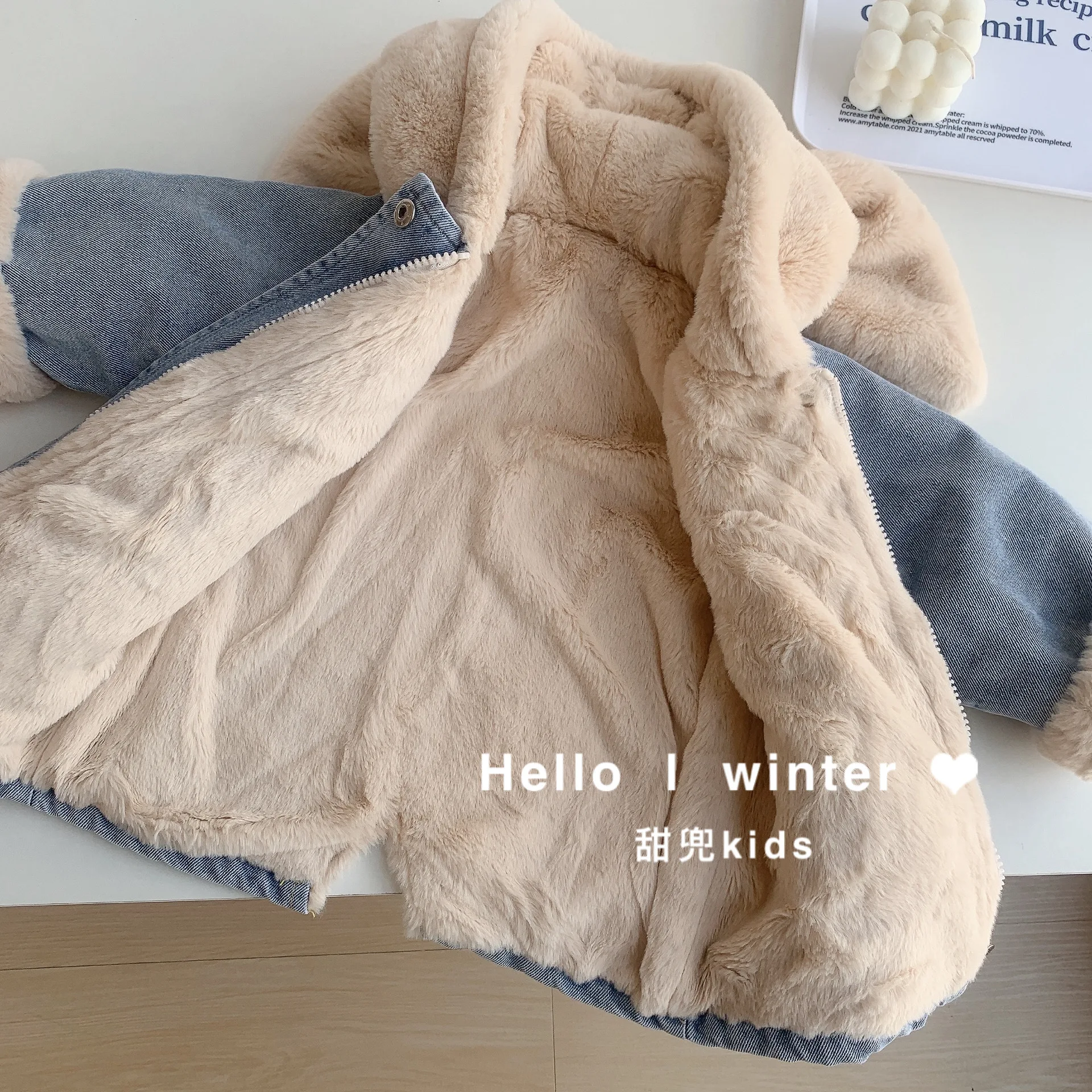 Josaywin Winter Denim Jacket Coats Girl Hooded Velvet Thick Girl Baby Outerwear Jeans Jacket Kids Girls Parka Children Jackets image 3