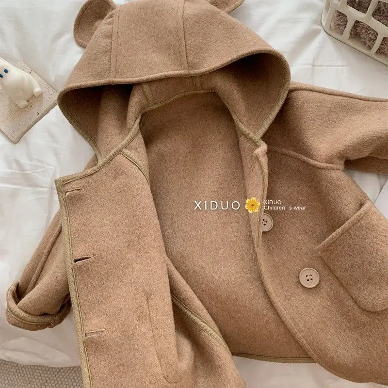 Girls Woolen Coat Jacket Cotton Outwear Overcoat 2023 Dazzling Warm Thicken Plus Velvet Winter Autumn Teenager Children\'s Clothi