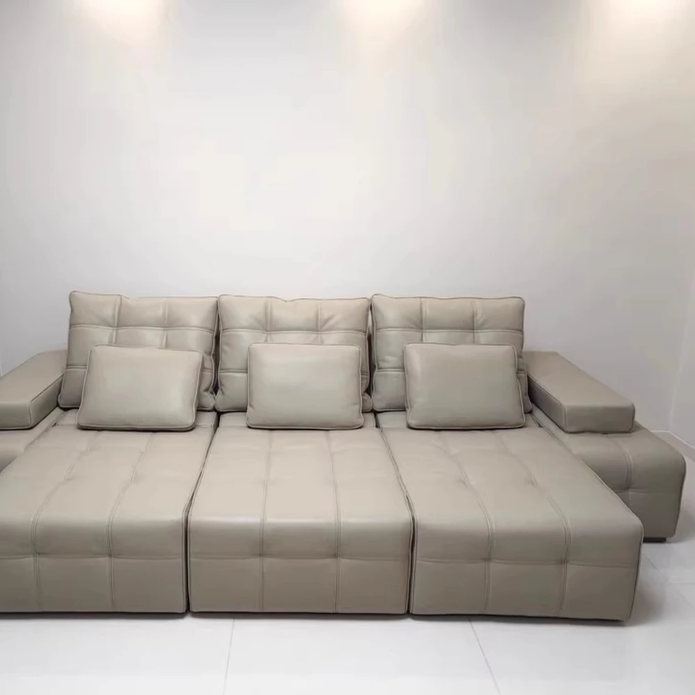 

Linlamlim Modern Convertible Couch with Tufted Backrest and Armrest – Genuine Leather Sectional Sofa Bed,Functional Sleeper Sofa