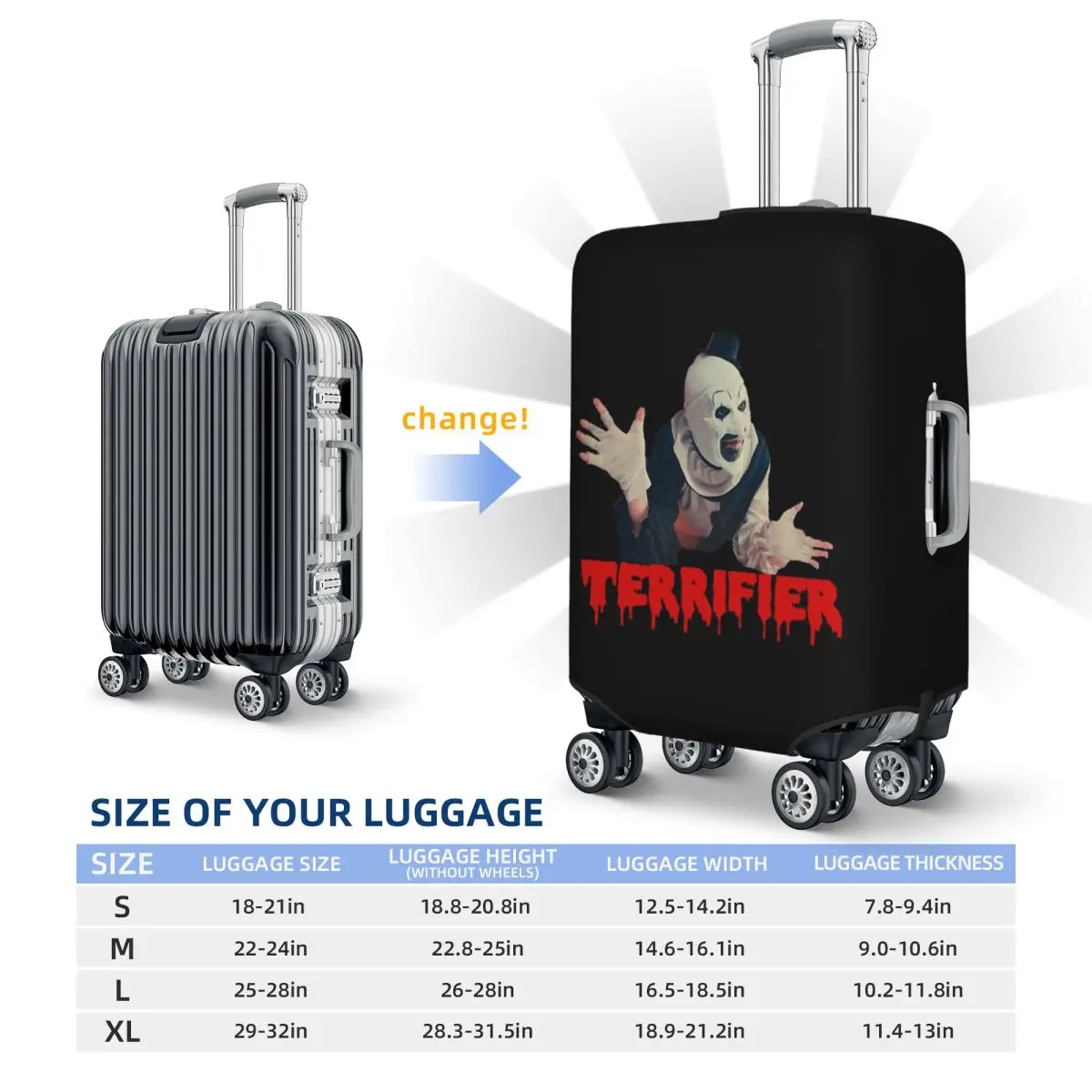 Halloween Movie Terrifier Horror Clown Suitcase Cover Protection Elastic Trip Luggage Protector Covers for 18-32 Inch