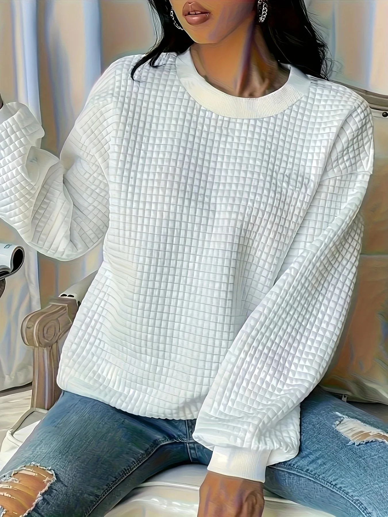 

Large size new autumn and winter round neck solid color fashionable long sleeved women's hoodie