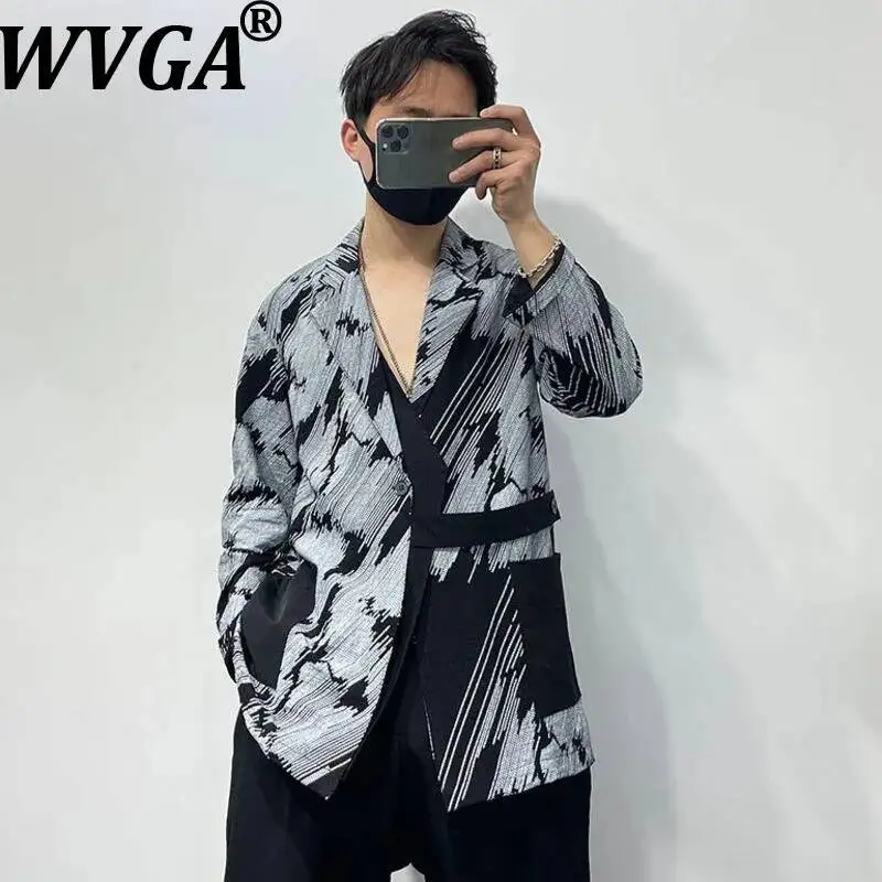

WVGA New Spring Summer Original Yamamoto Style Unique Irregular Printed Faux Two-piece Thin Blazer Niche Chic Casual Coat W23021