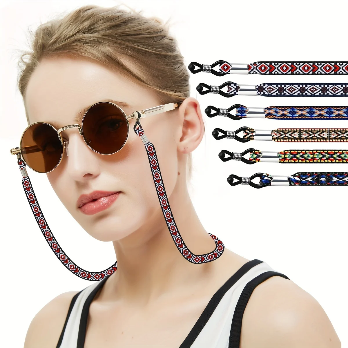 1/2 piece vintage glasses rope woven with patterned wide stripes, anti slip and anti slip glasses rope, fixed hanging rope