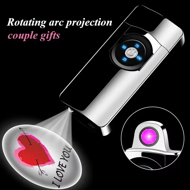 Lighter Electric Arc Windproof Flameless USB Rechargeable Projection Lighter LED Power Display Cigarette Accessories couple Gift