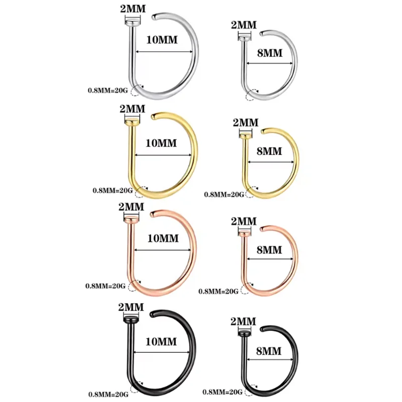 Nose Ring Screw Hoop Hypoallergenic Stainless Steel D Shape Nose Clip Piercing Jewelry for Women Men