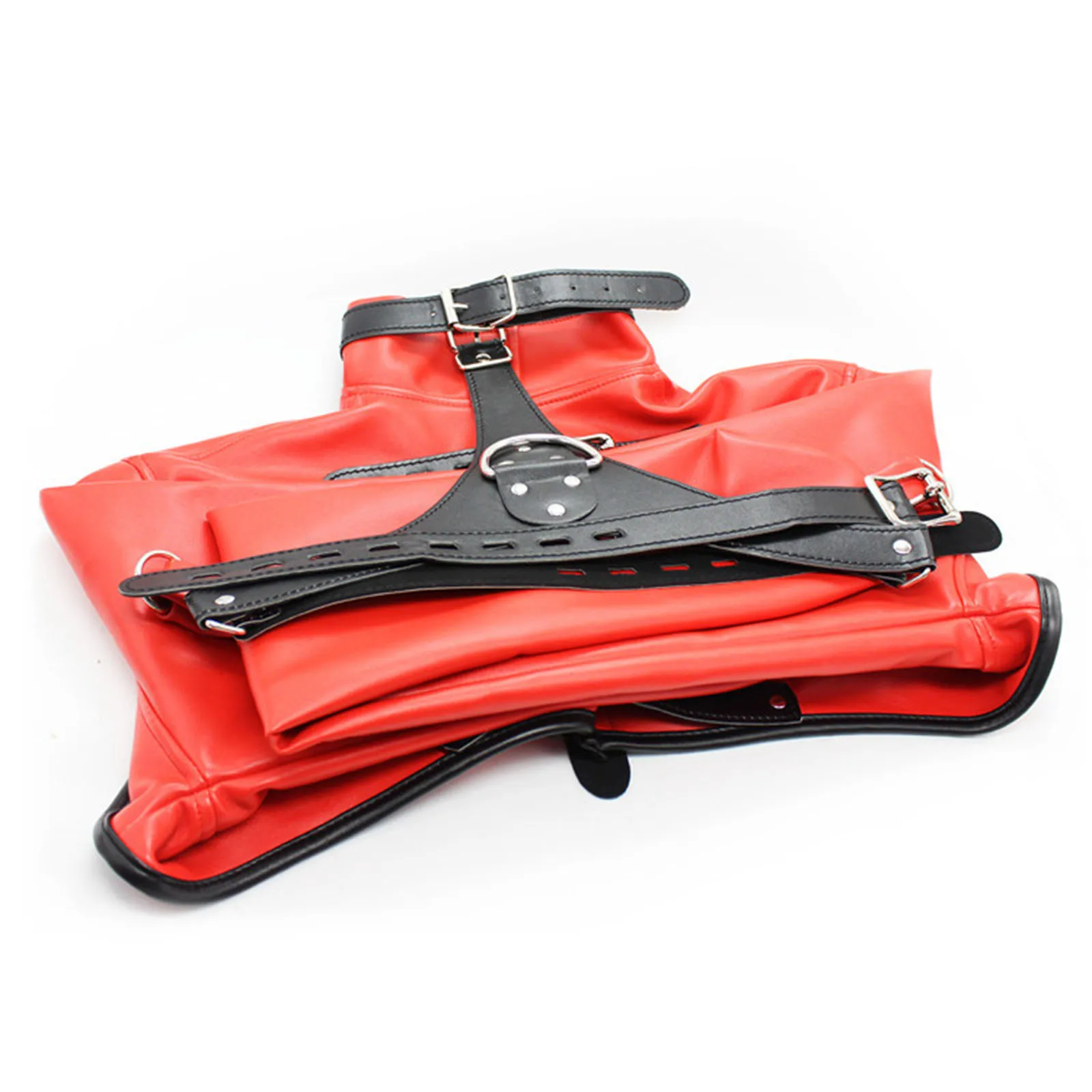 Women Black Red Sexy Open Breast Cupless Leather Bondage Strait Jacket Top Women's Restraint Straight Jacket Halloween Costume
