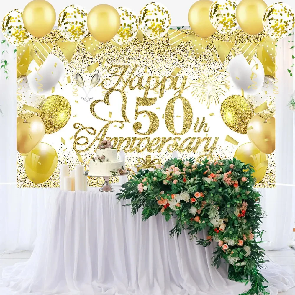 Happy 50th Anniversary Banner Cheers to 50 Years Party Decorations Anniversary Sign Banner for 50th Anniversary Birthday Party