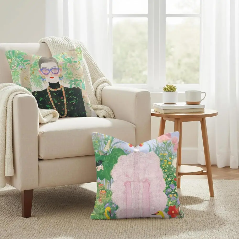 Female Floral Urban Beauty Cushion Cover Double-Sided Printed Organic Linen Pillow Cover, Decorative for Sofa Home