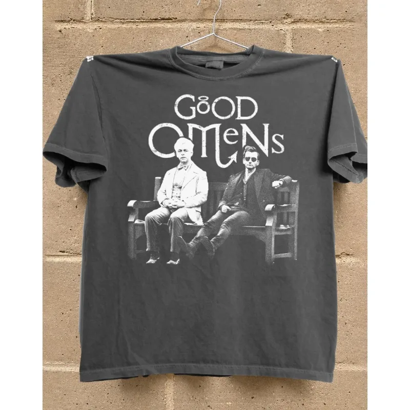 Good Omens TV Program T-shirt, Azlafil and Crowley Pattern T-shirt, Retro TV Series Fan Gift, Neutral Comfort Color T-shirt