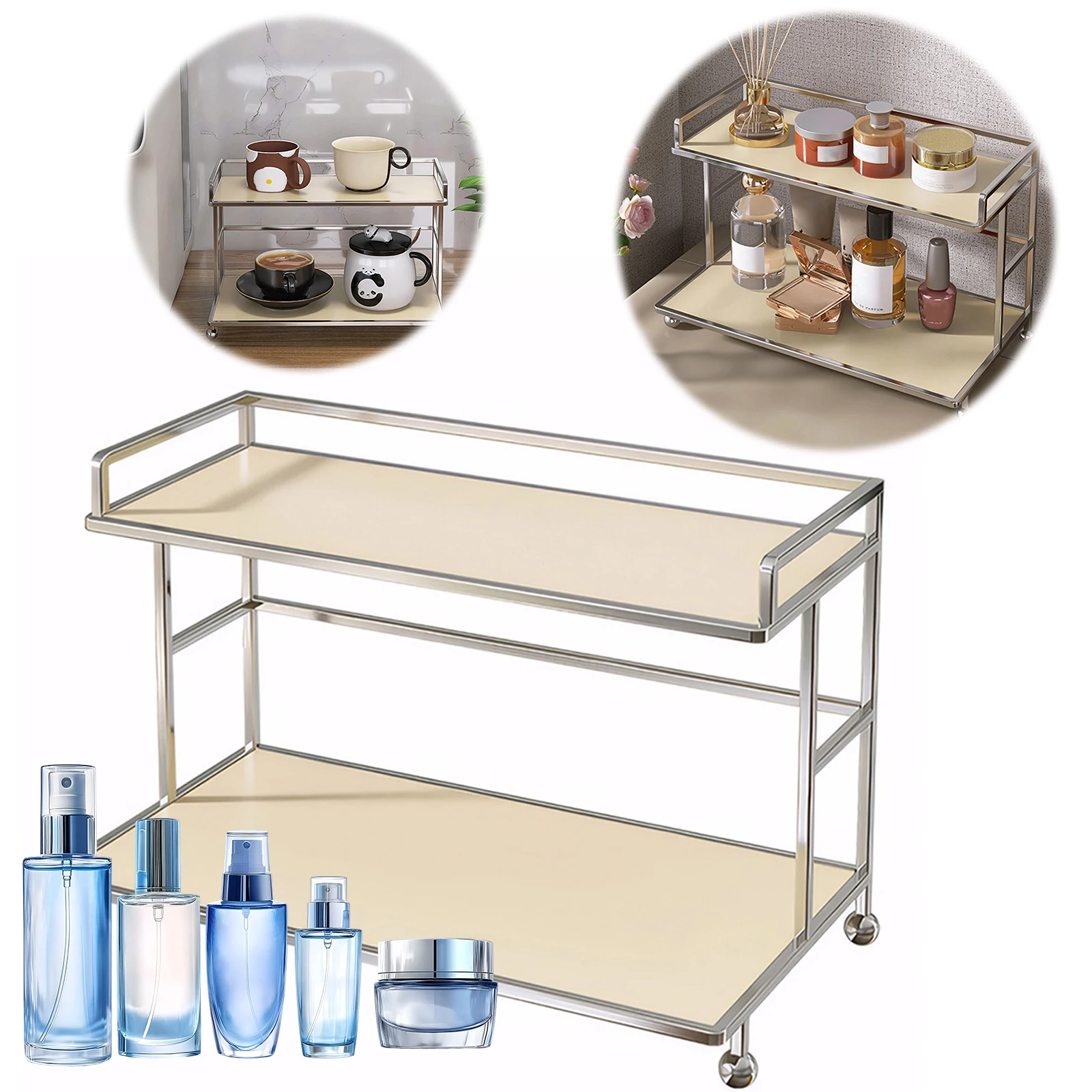 

1 Pcs 2 Tier Bathroom Makeup Organizer Metal Makeup Counter Organizer Counter Storage Rack for Kitchen Bathroom Office Dorm