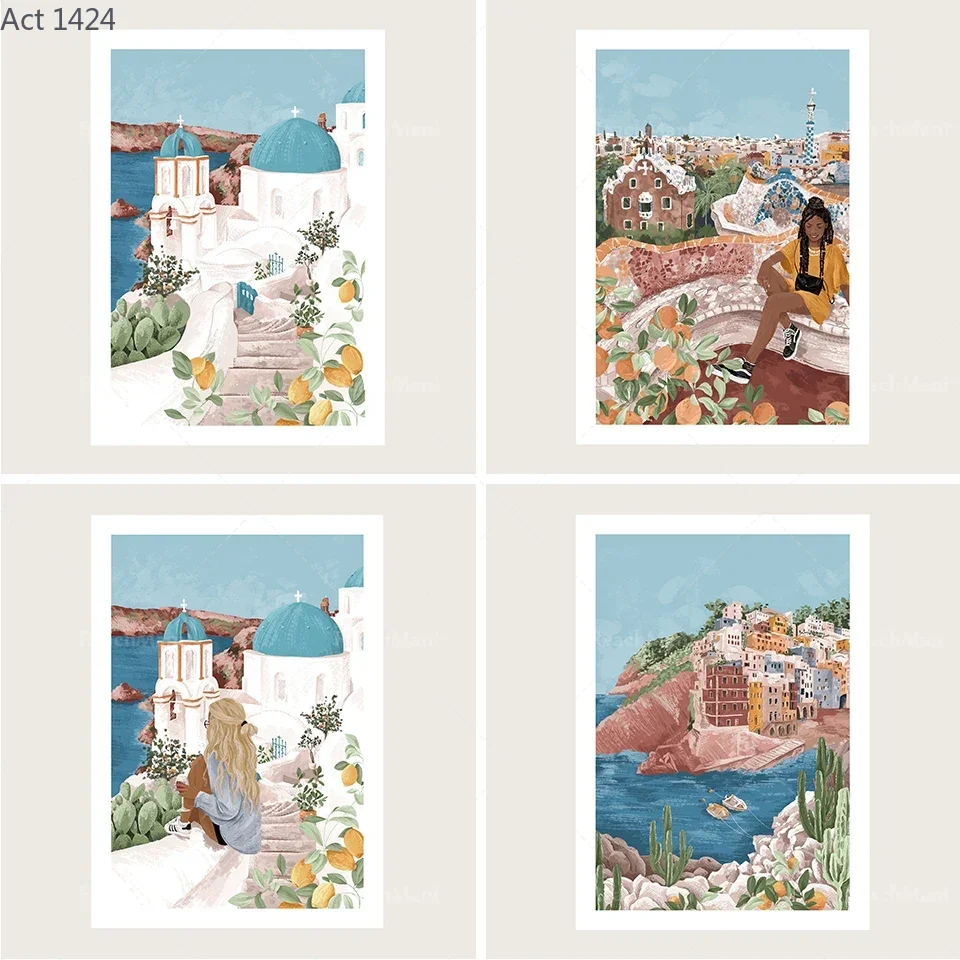 Mediterranean girl | Santorini poster | | Cinque Terre poster | | Barcelona poster | Travel printing |