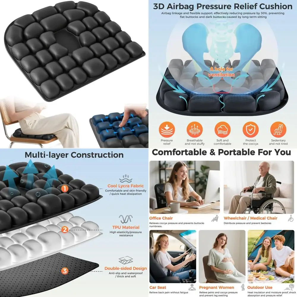 

Подушка для сиденья для путешествий и инвалидных колясок: Эргономичная поддержка для комфортного положения копчика и ягодиц